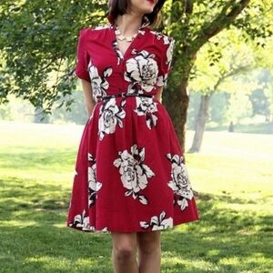 Maeve For Anthropologie Size 6 Red A-Line Midi Dress